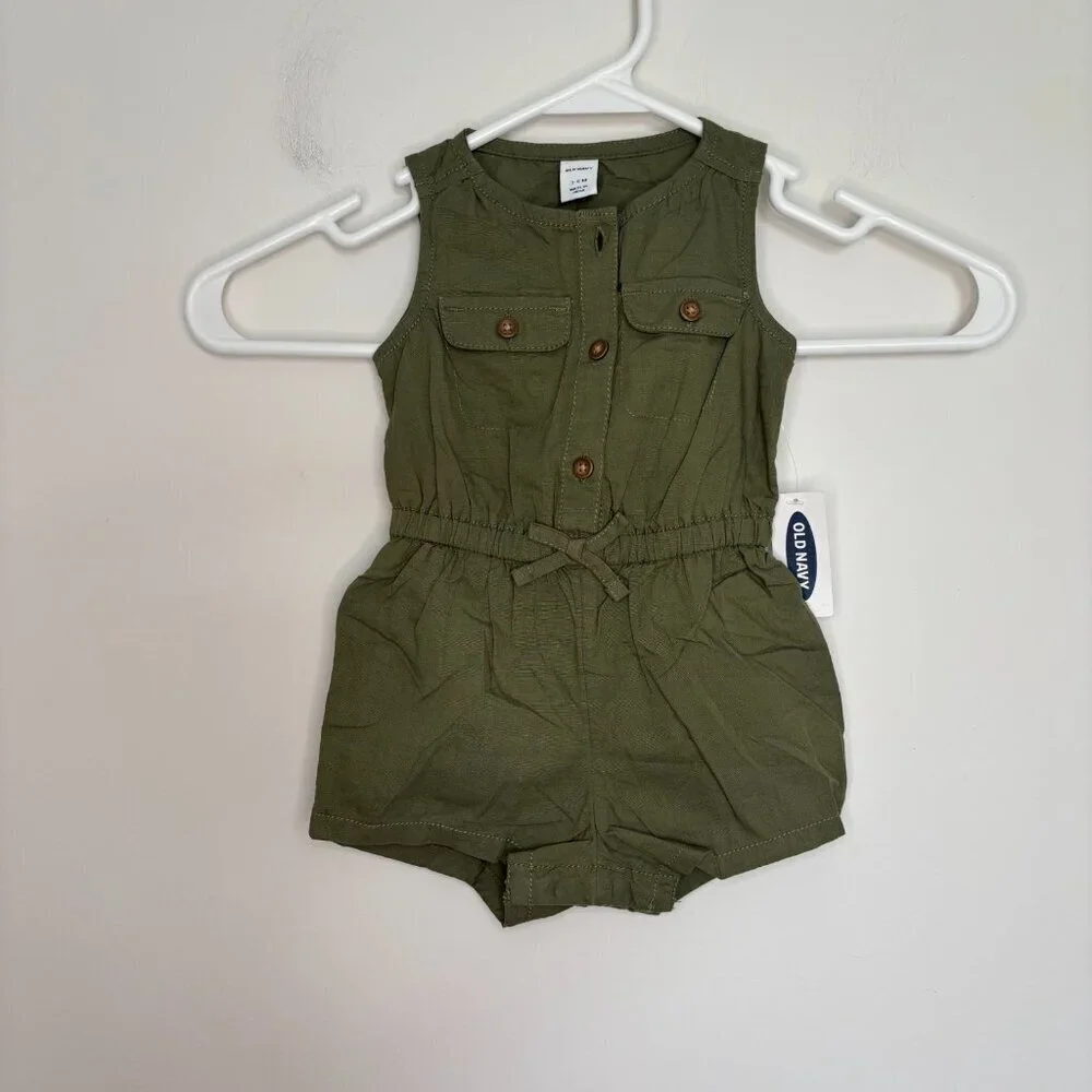 OLD NAVY NEW Short Romper Girls 3-6 Mths Green Sleeveless Pockets 2-17 lb 23-27